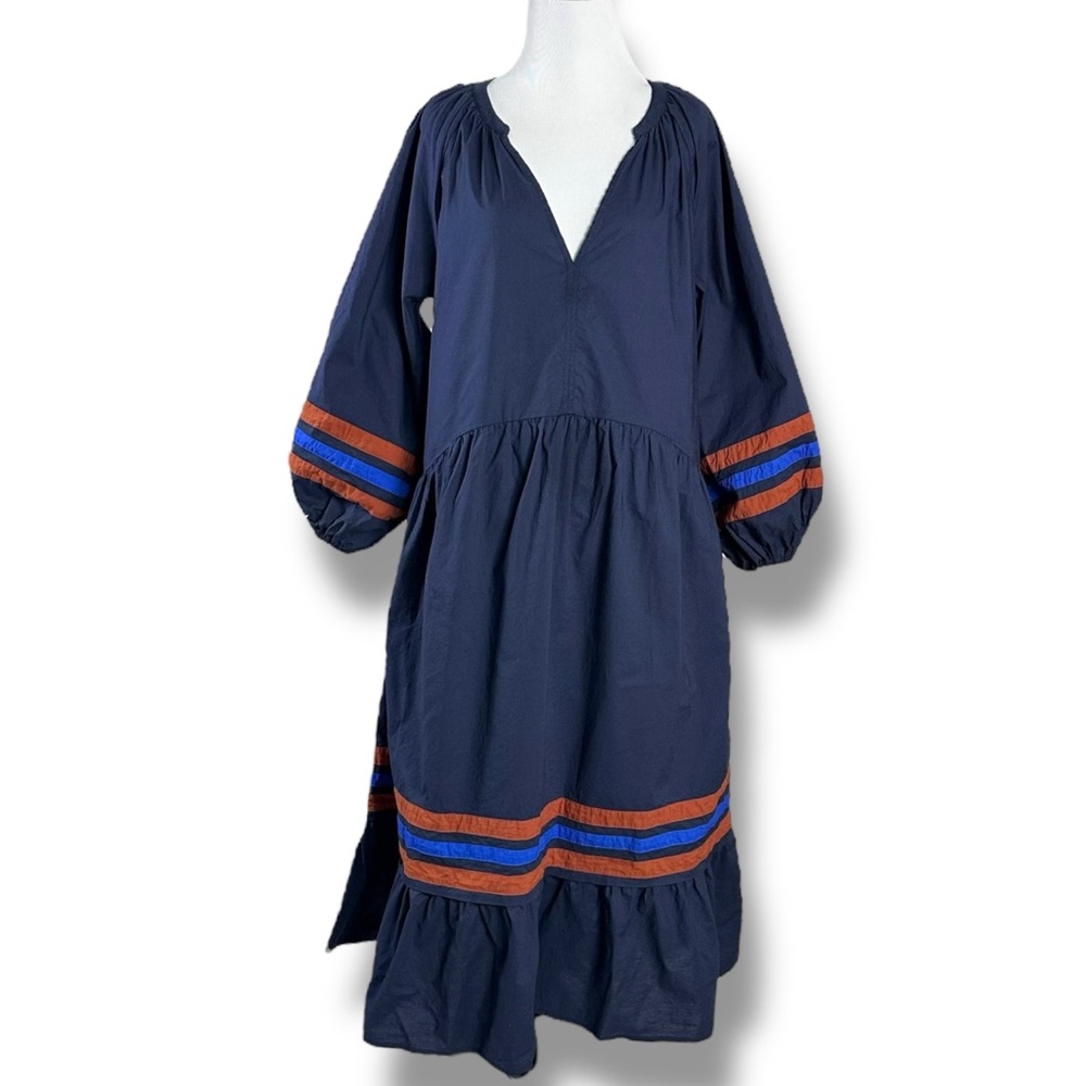 Anthropologie Sundry Bohemian Varsity Stripe Midi Dress in Blue Oversized XS